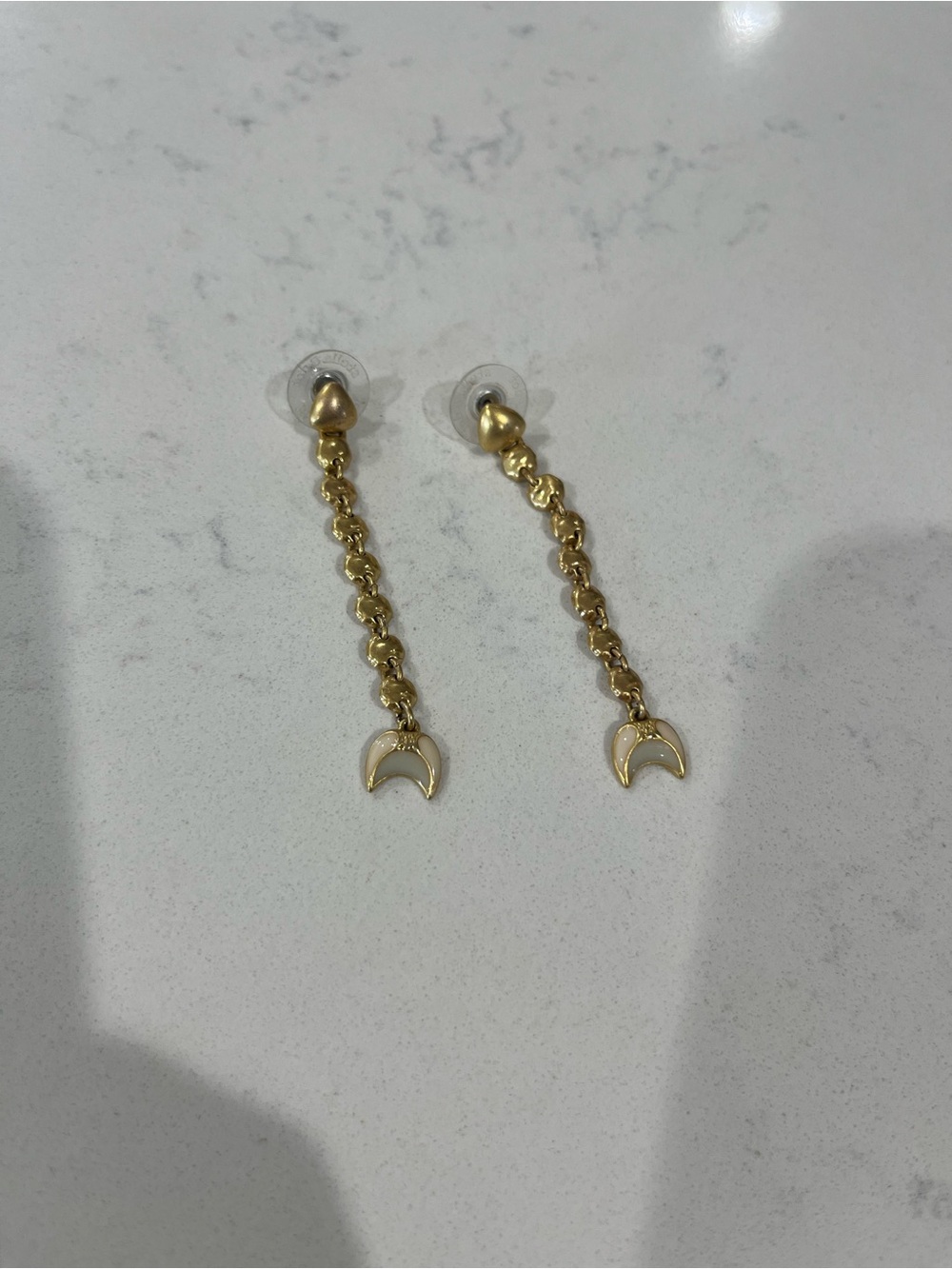 Stella & Dot Gold Chain Drop Crescent Earrings